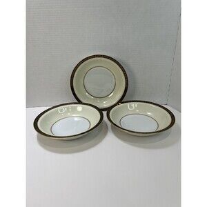 WAKO China Ivory Gold Trim Design Japan 3 Rim Fruit Dessert Bowls 5 5/8" .